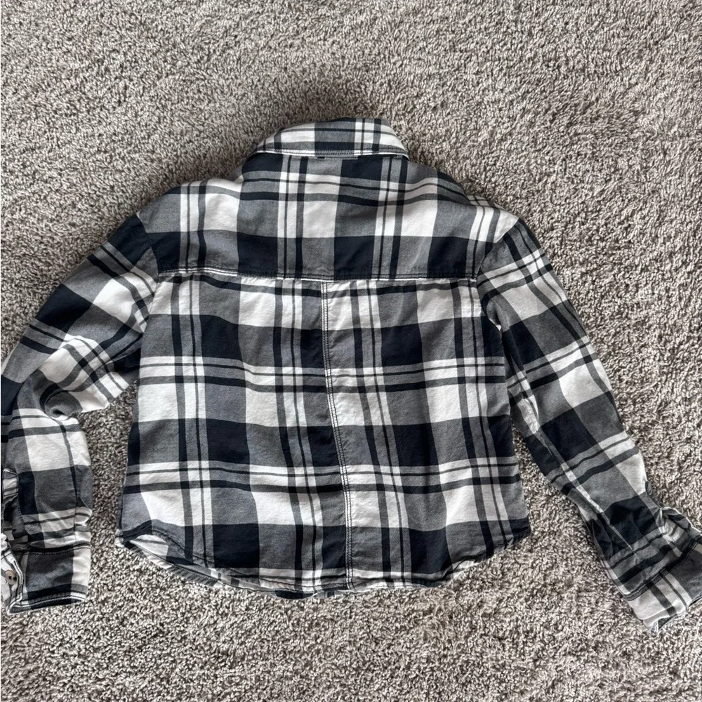 Cat & Jack Black & White Plaid Flannel Shirt Long Sleeve Button Size Small 6/6X